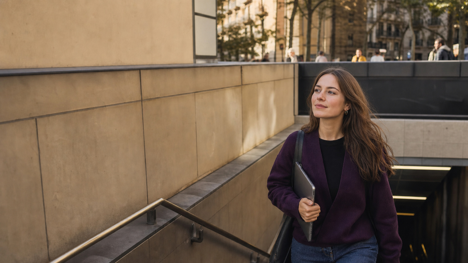 A young person arriving at their destination